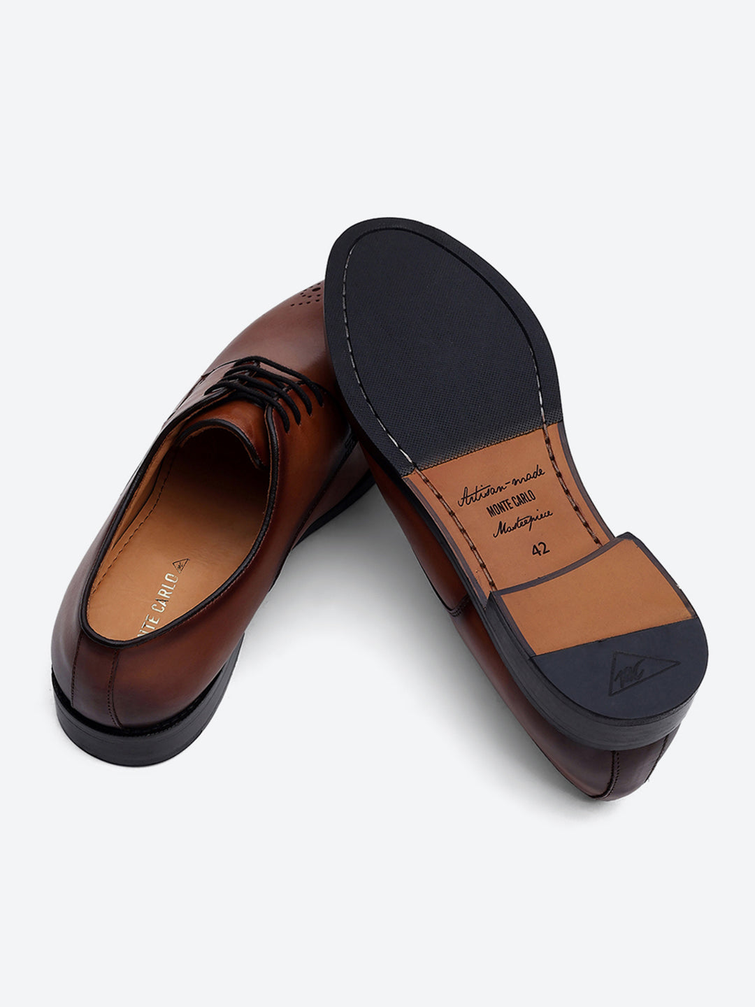 Men Tan Genuine Leather Comfortable Lace-Up Formal Derby Shoes