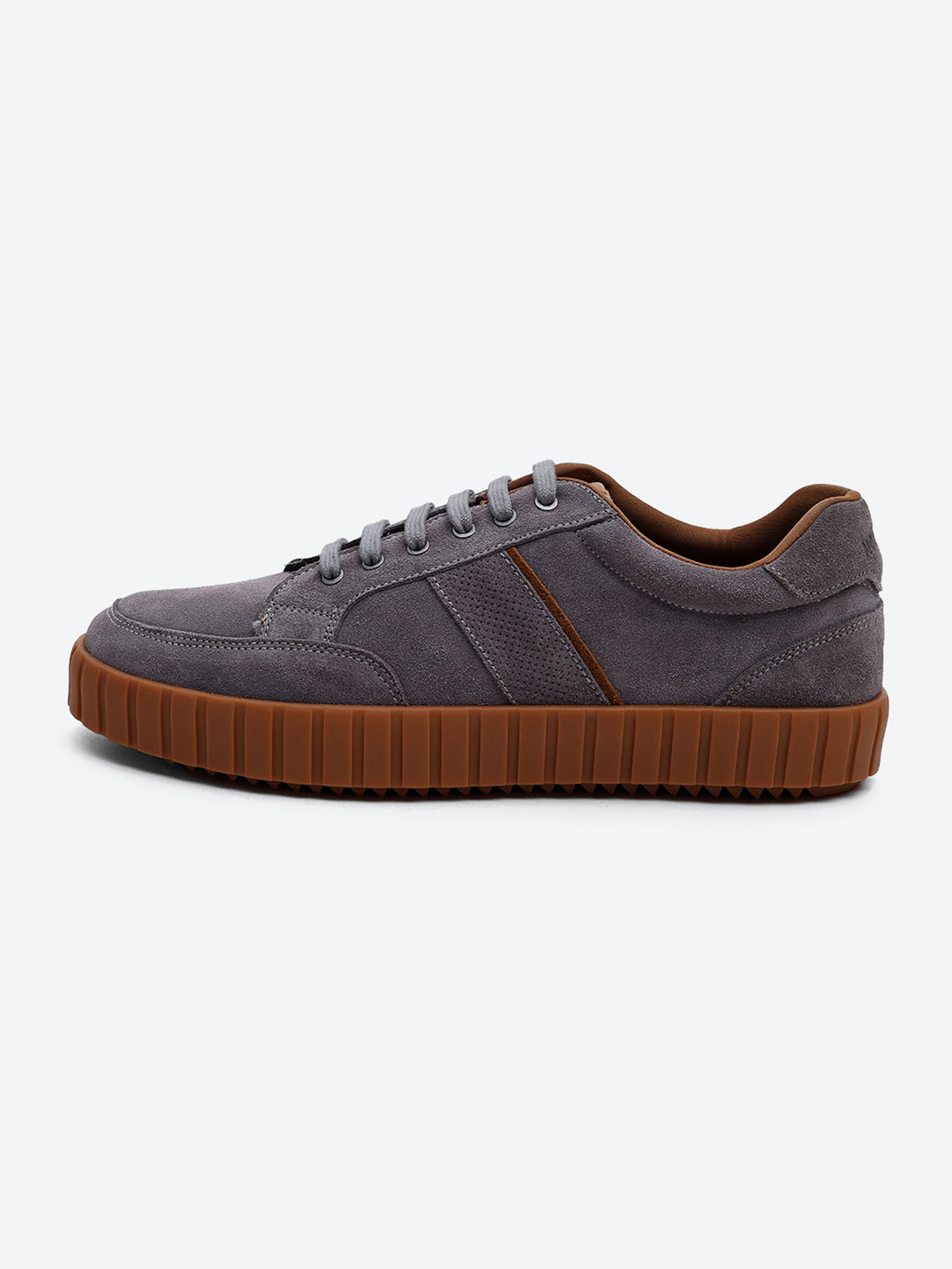 Men Grey Lace Up Genuine Leather Sneaker