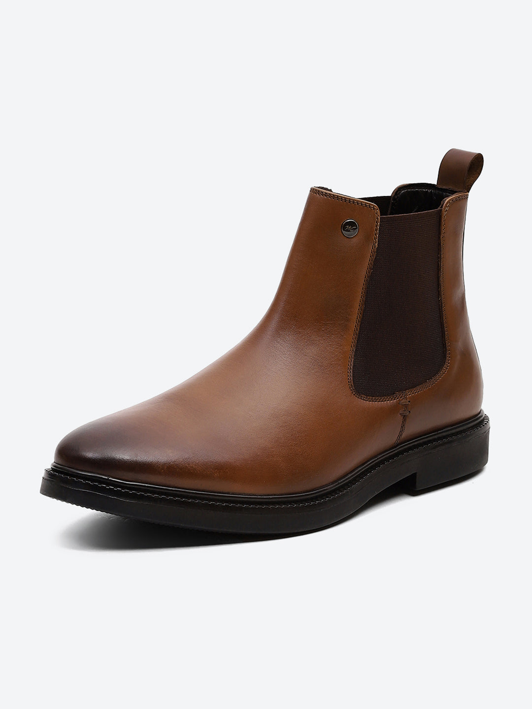 Men Tan Elastic Genuine Leather Chelsea Boots