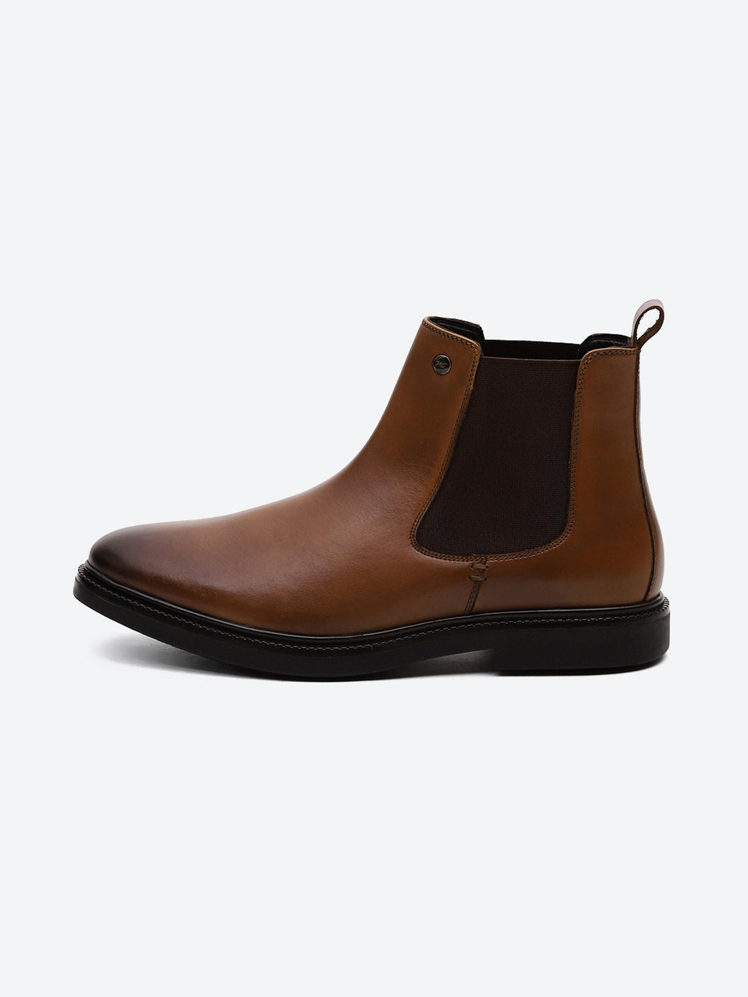 Men Tan Elastic Genuine Leather Chelsea Boots