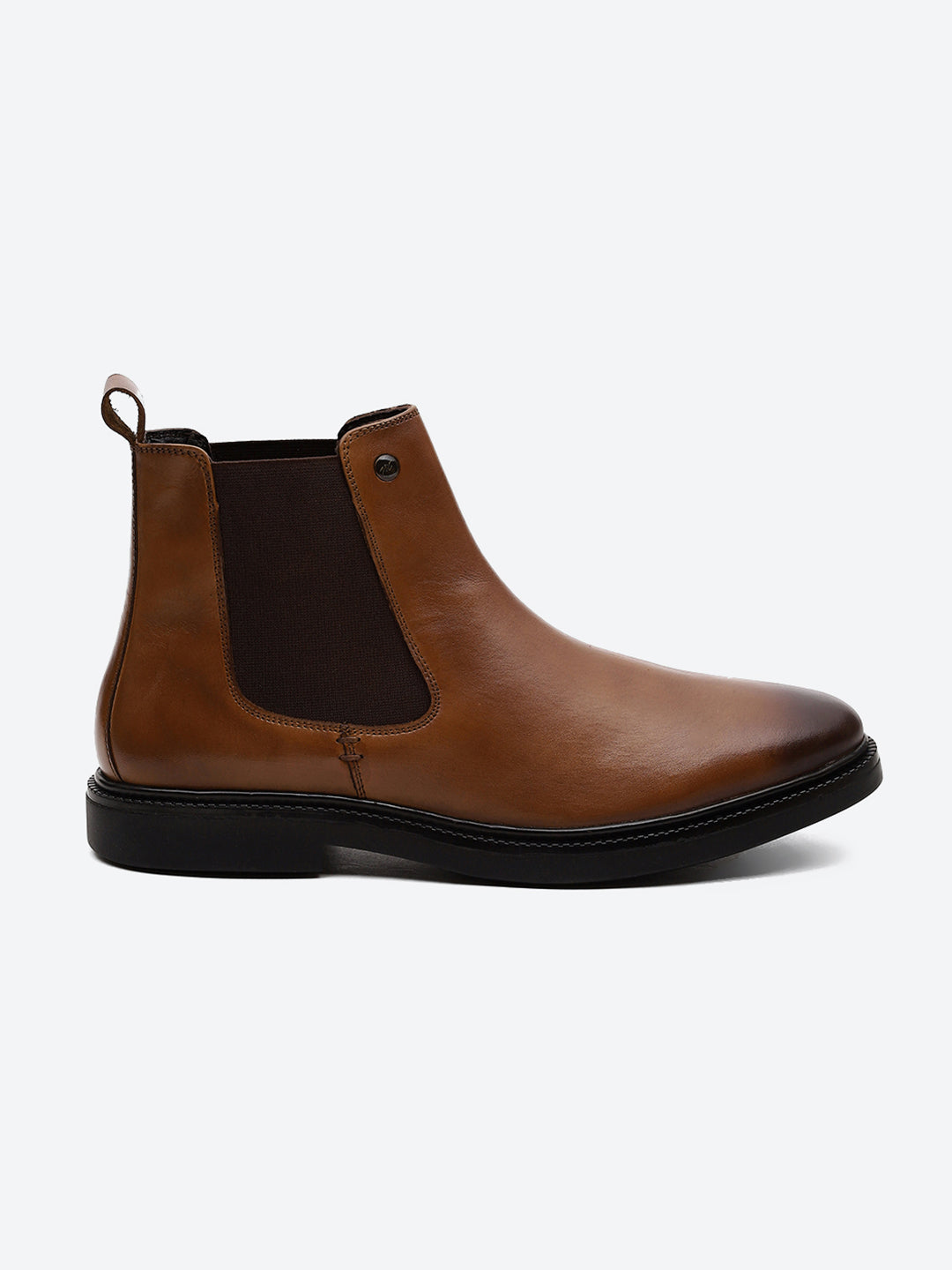 Men Tan Elastic Genuine Leather Chelsea Boots