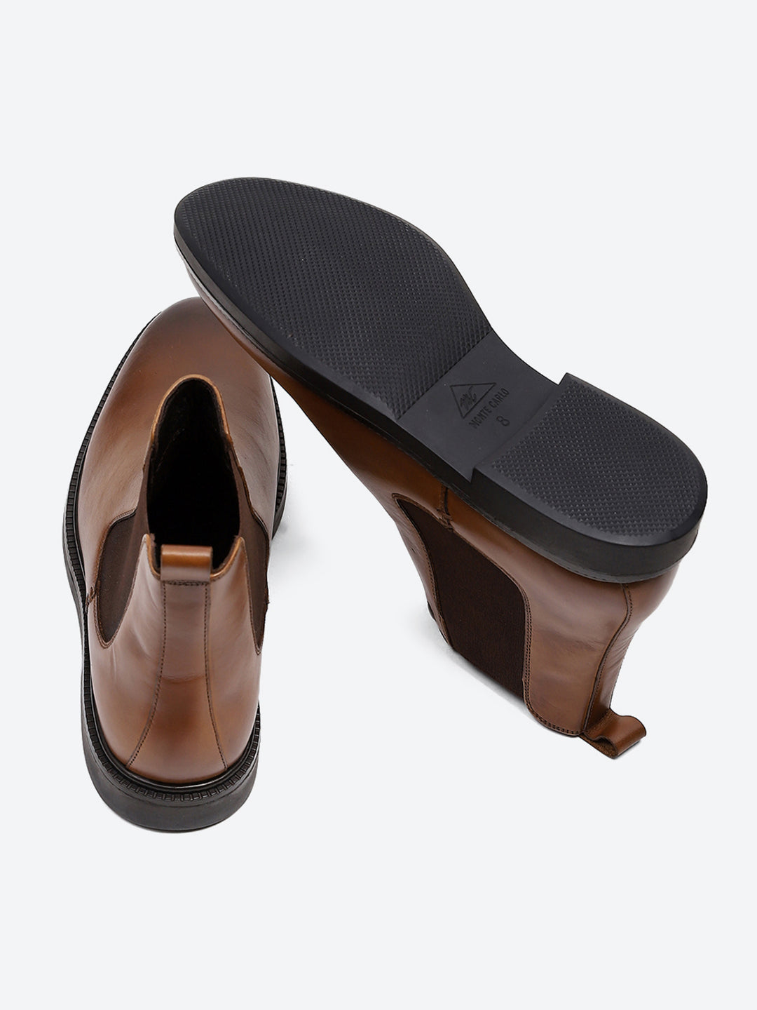 Men Tan Elastic Genuine Leather Chelsea Boots