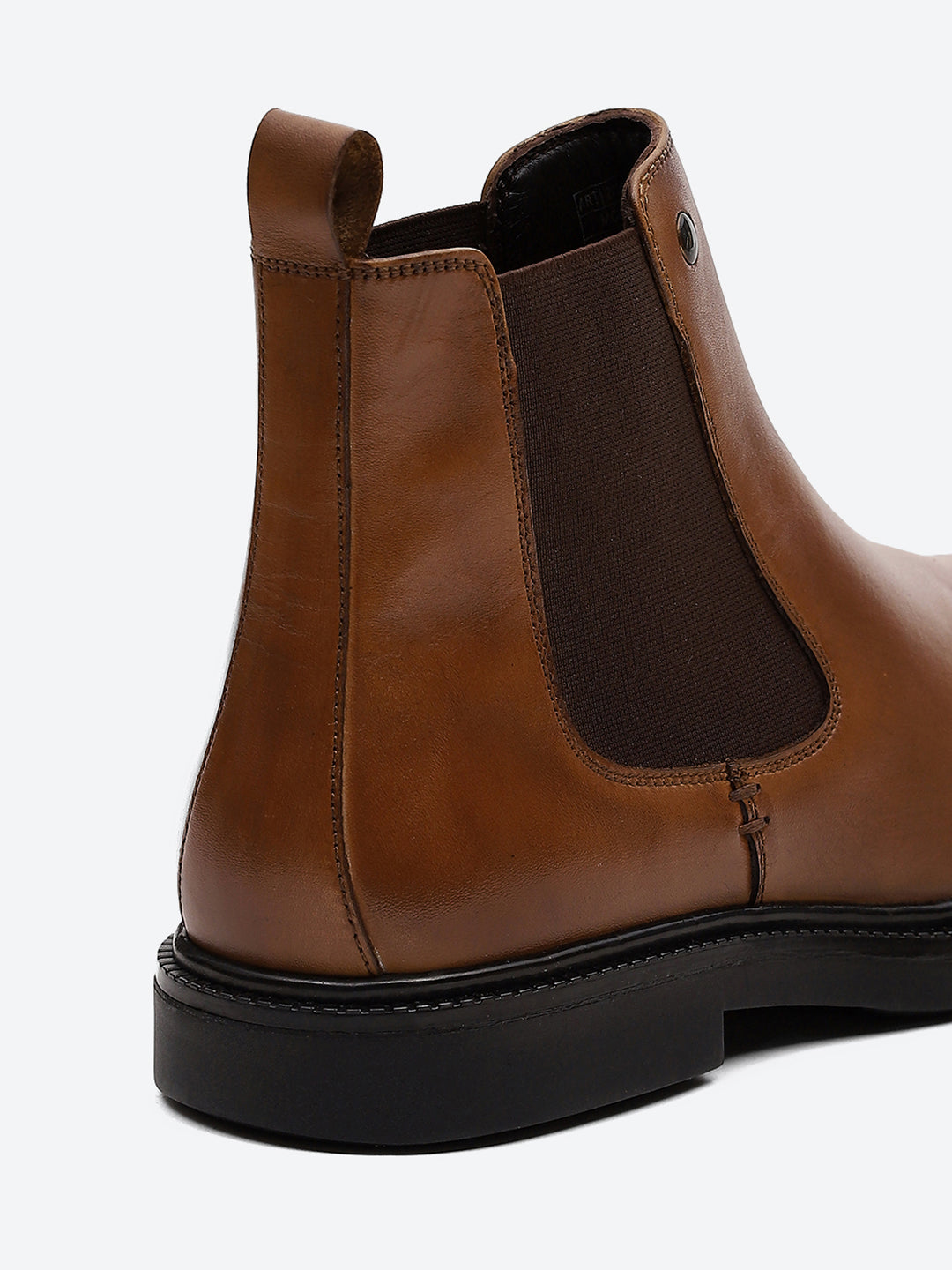 Men Tan Elastic Genuine Leather Chelsea Boots