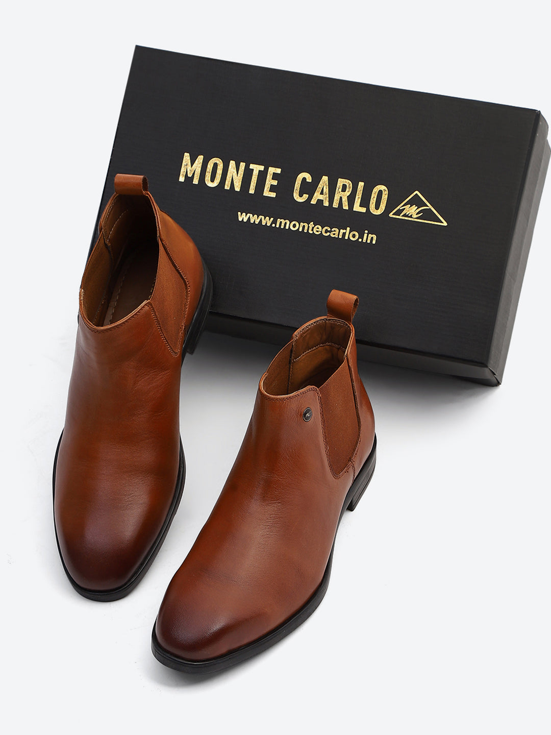 Monte Carlo Men's Tan Leather Chelsea Classic Slip-On Ankle Boots for Formal & Casual Wear