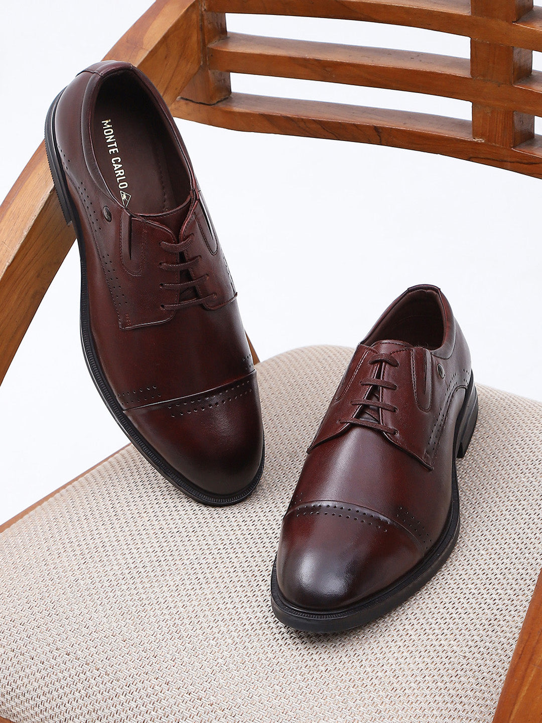 Men Brown Lace Up Genuine Leather Formal Derbys