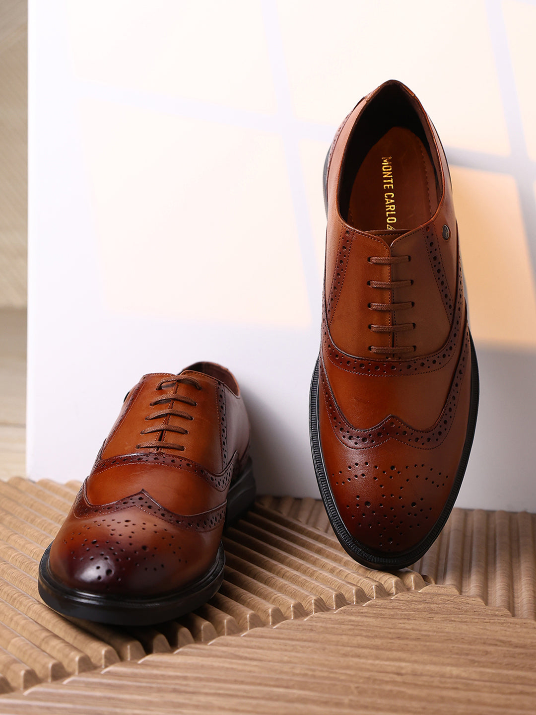 Men Tan Lace Up Genuine Leather Formal Oxfords