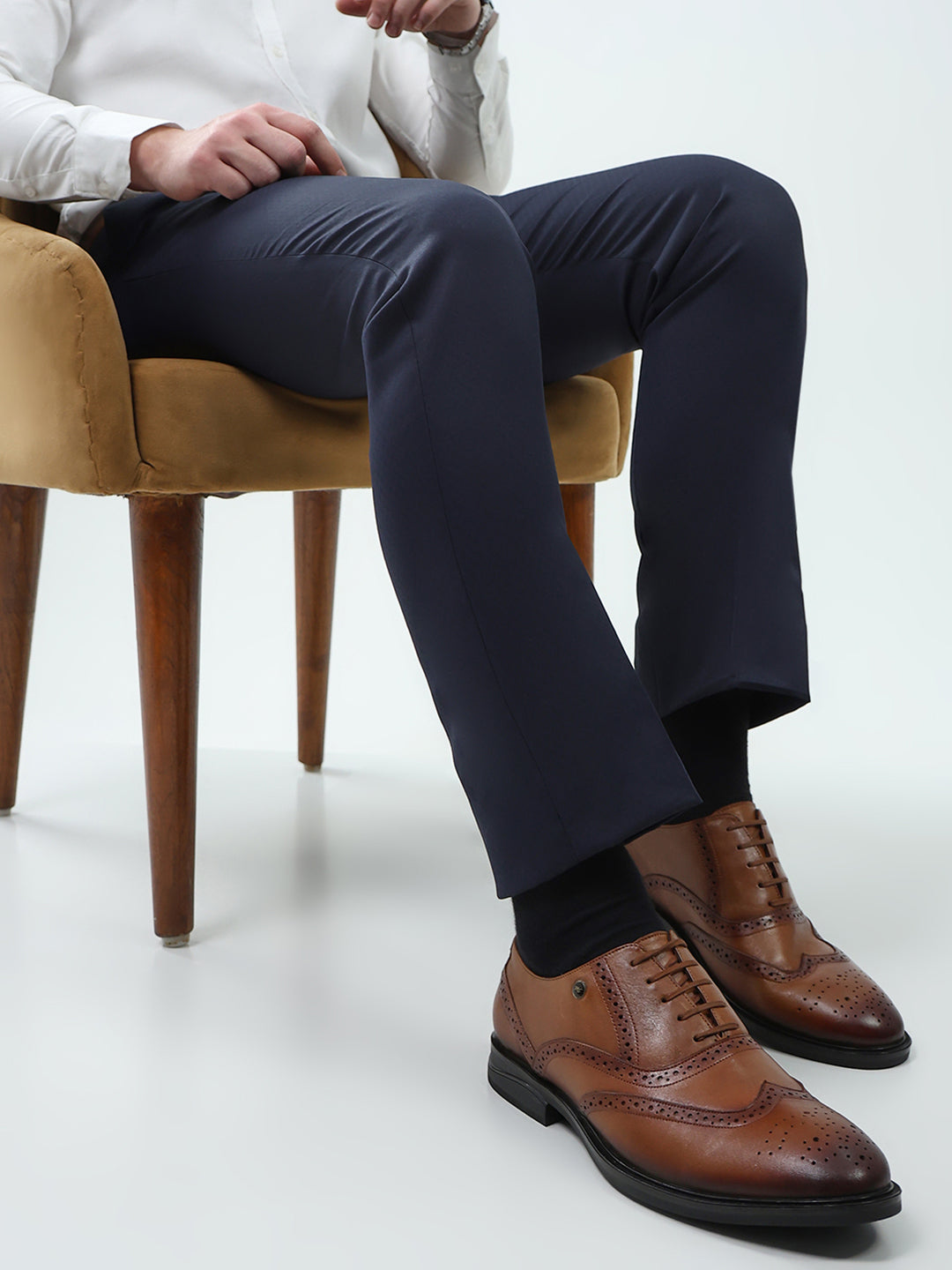 Men Tan Lace Up Genuine Leather Formal Oxfords