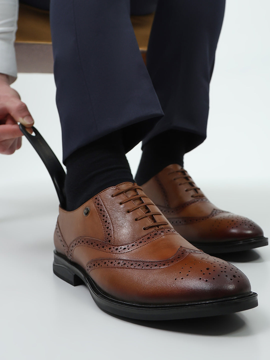 Men Tan Lace Up Genuine Leather Formal Oxfords