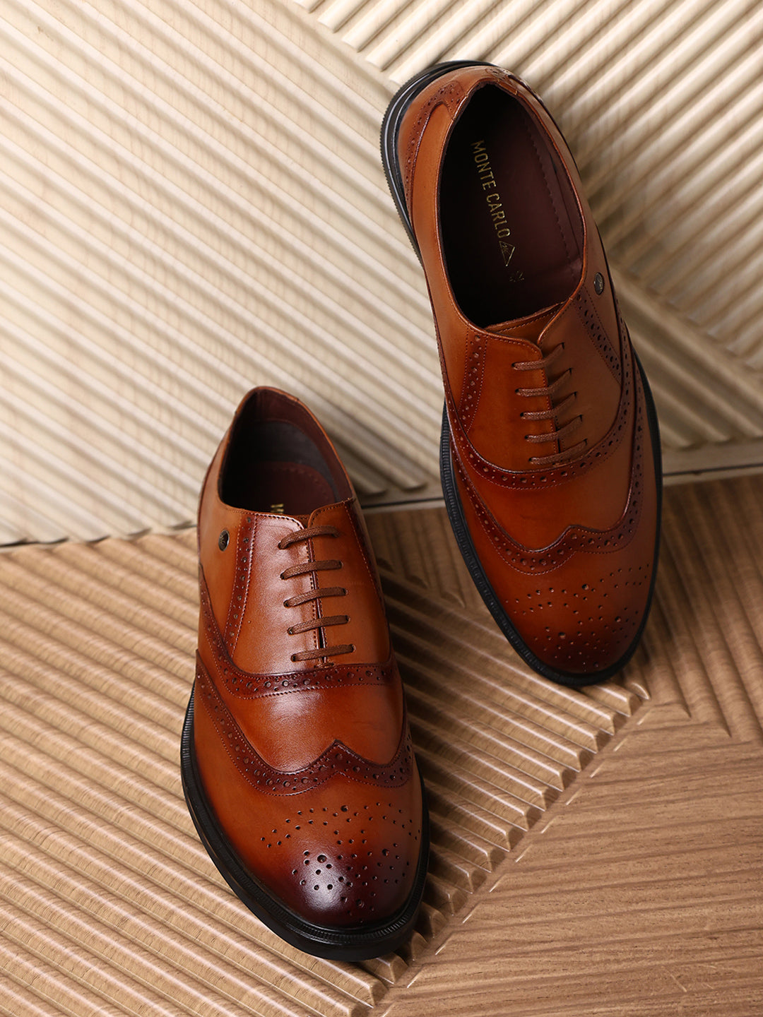 Men Tan Lace Up Genuine Leather Formal Oxfords