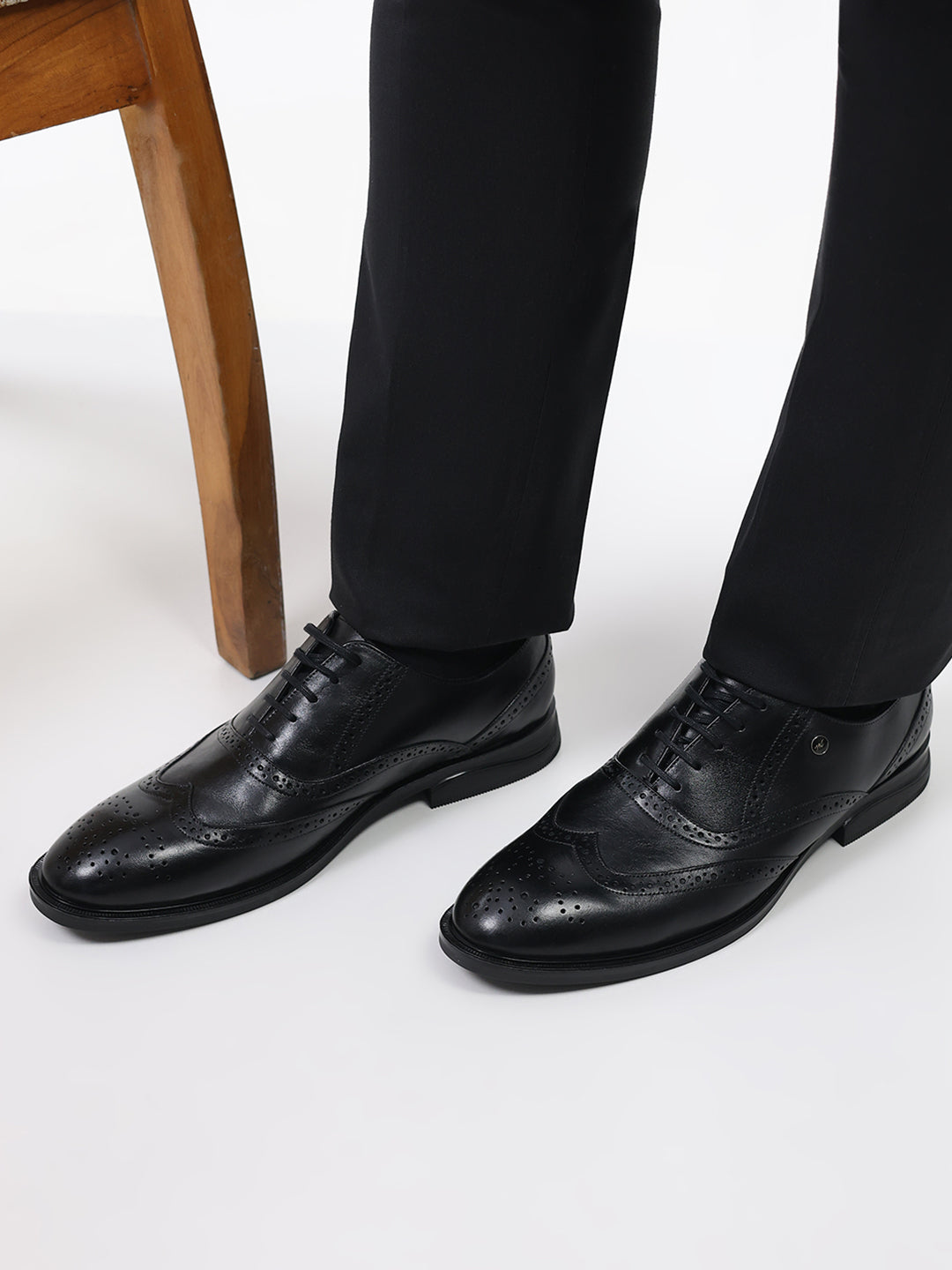 Men Black Lace Up Genuine Leather Formal Oxfords