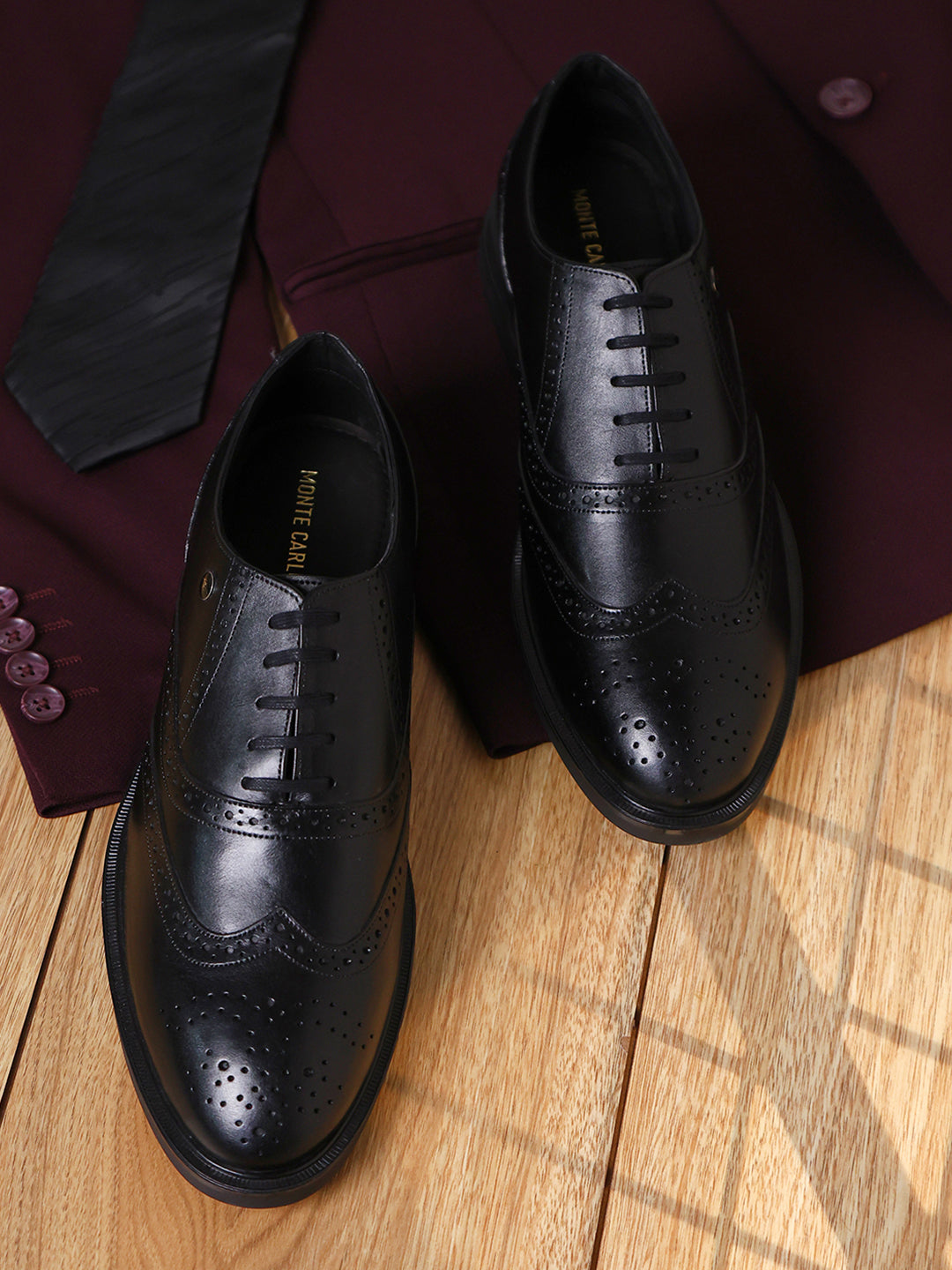 Men Black Lace Up Genuine Leather Formal Oxfords