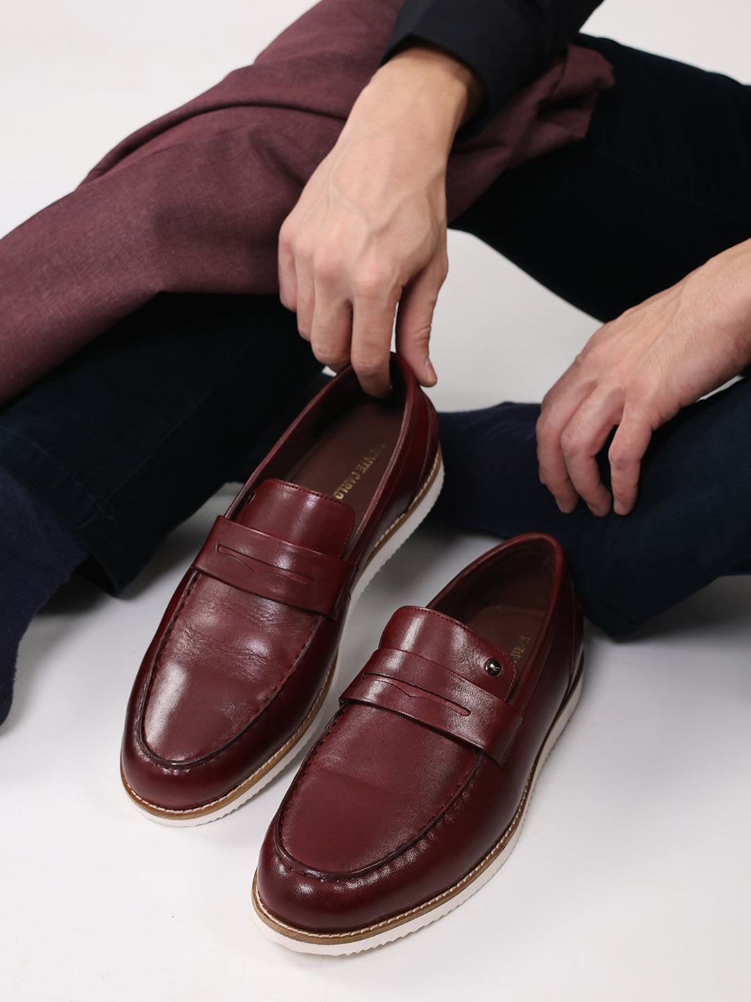Men Cherry Slip on Genuine Leather Penny Loafers