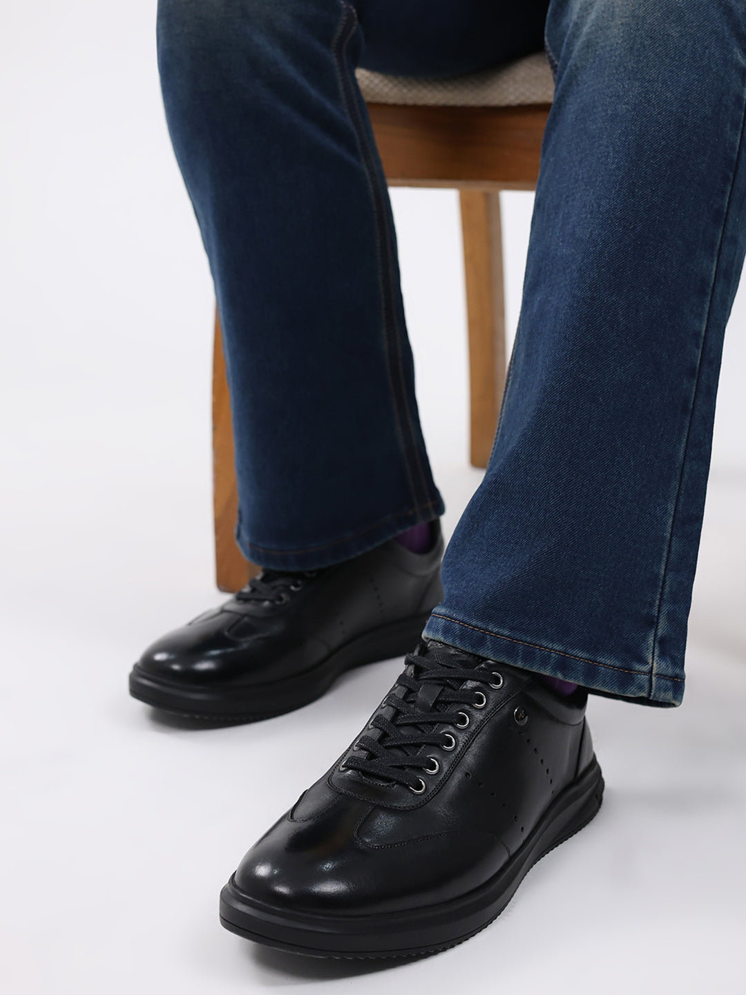 Men Black Lace Up Genuine Leather Casual Shoes