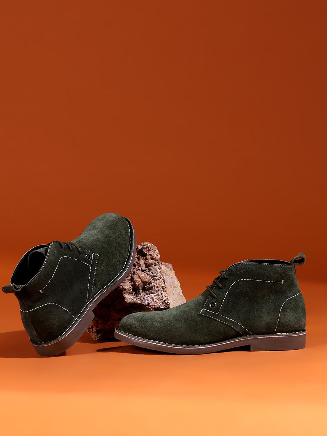 Men Olive Lace Up Genuine Leather Chukka Boots - Main Image