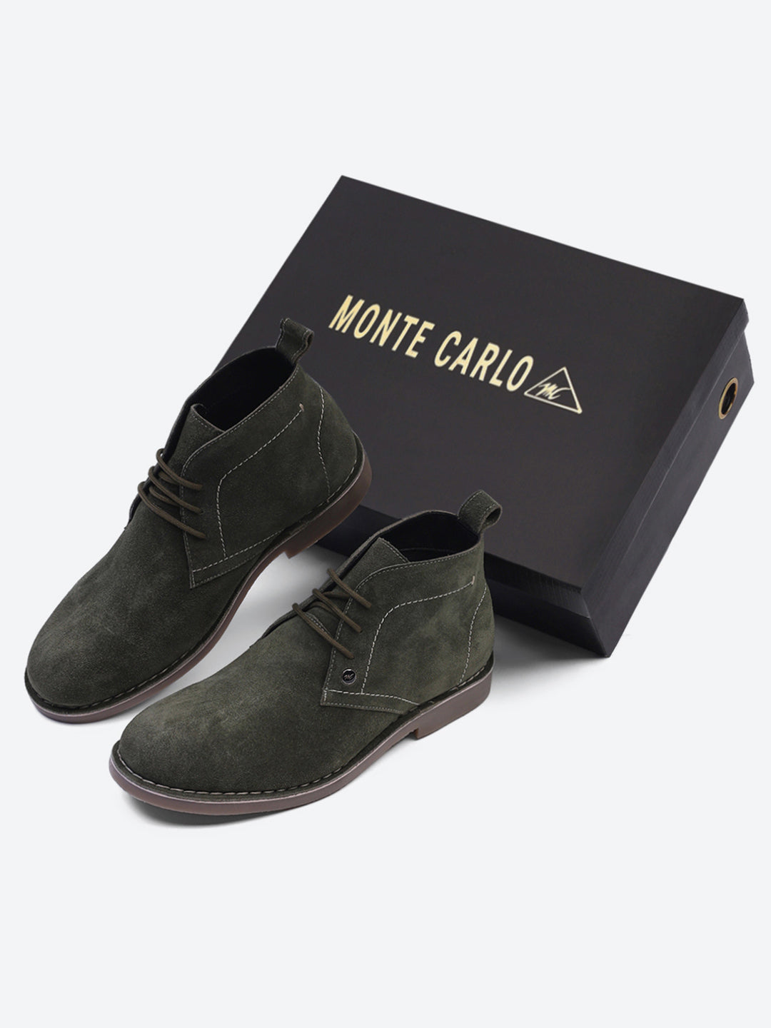 Men Olive Lace Up Genuine Leather Chukka Boots