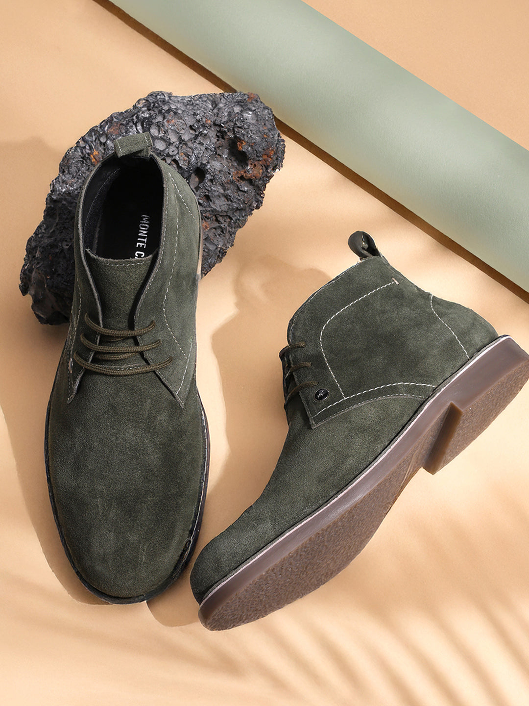 Men Olive Lace Up Genuine Leather Chukka Boots