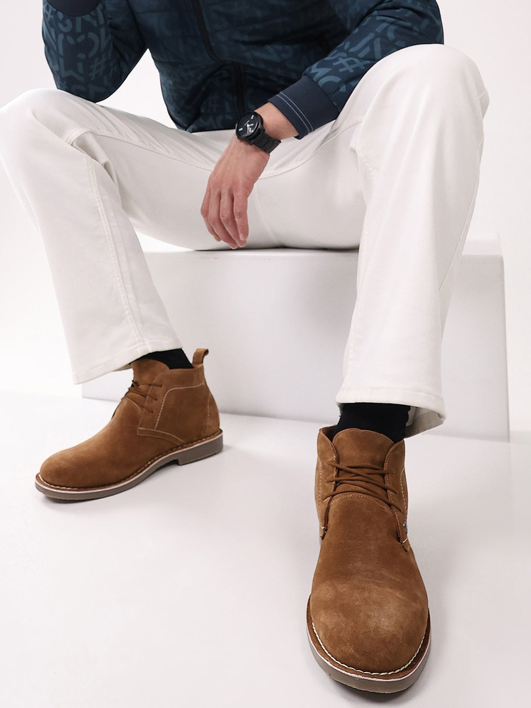 Men Tan Lace Up Genuine Leather Chukka Boots