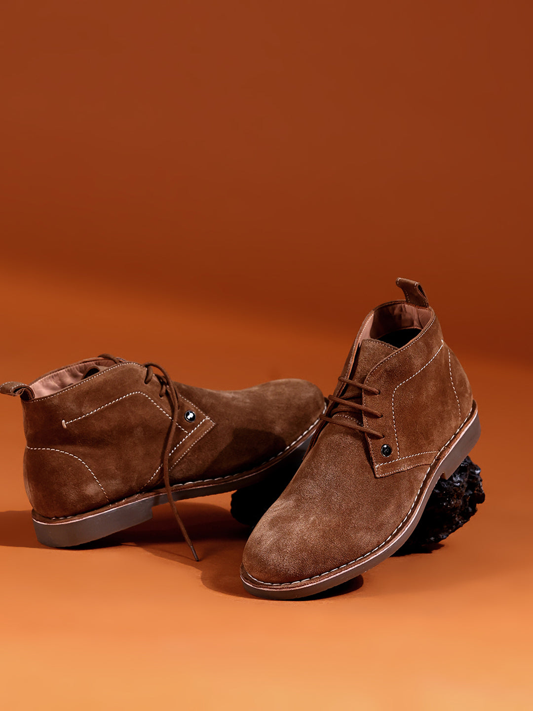 Men Tan Lace Up Genuine Leather Chukka Boots
