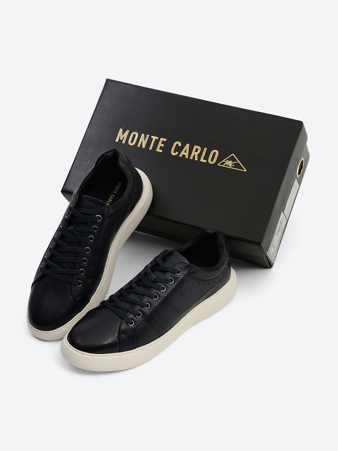 Men Navy Blue Lace Up Genuine Leather Sneaker