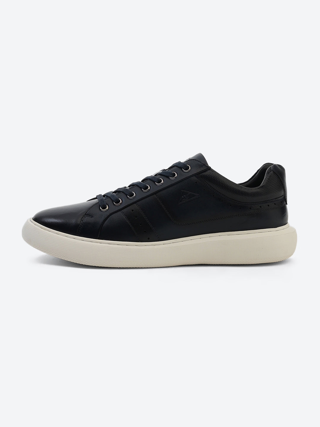 Men Navy Blue Lace Up Genuine Leather Sneaker