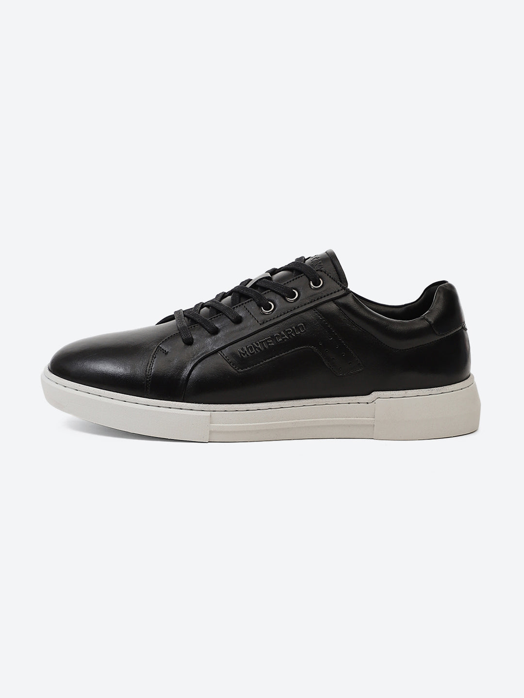 Men Black Lace Up Genuine Leather Casual Sneakers