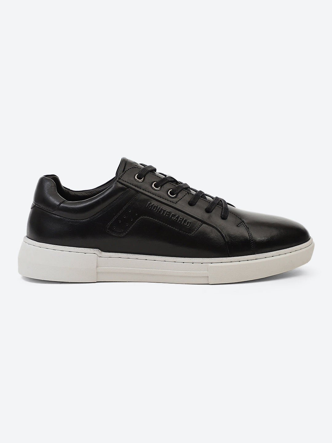 Men Black Lace Up Genuine Leather Casual Sneakers