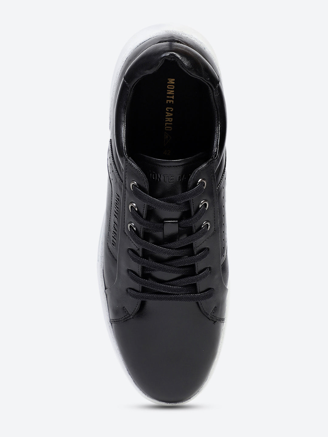 Men Black Lace Up Genuine Leather Casual Sneakers