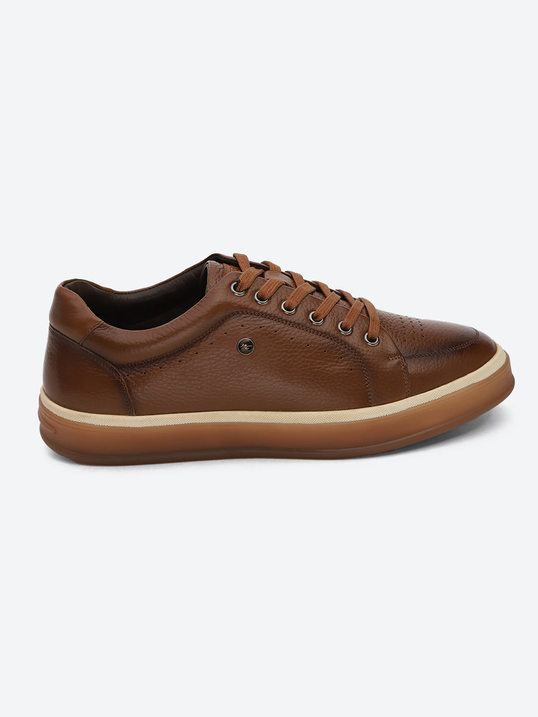 Men Tan Casual Lace Up Genuine Leather Sneaker