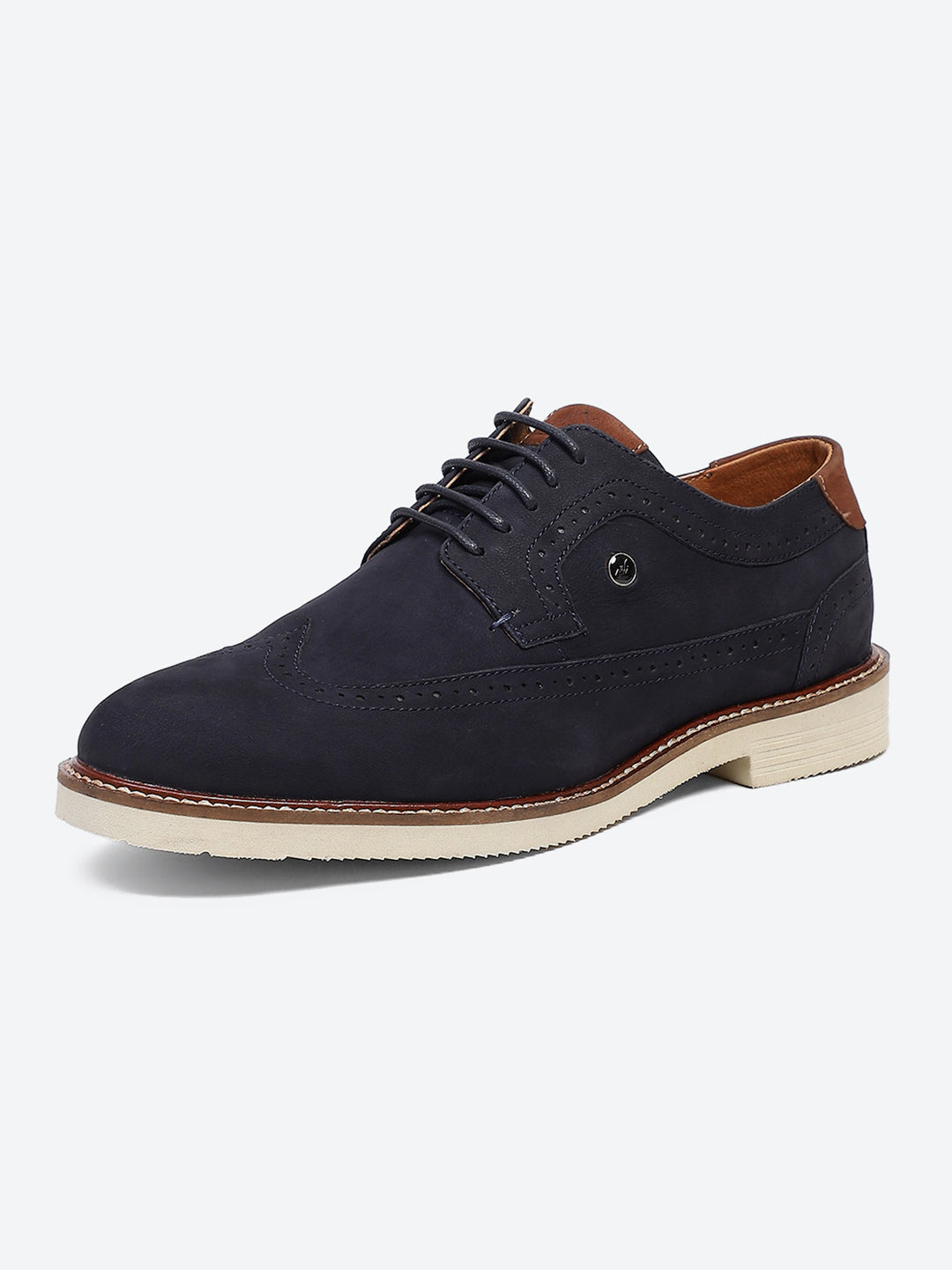 Men Navy Blue Lace Up Genuine Leather Casual Brogues