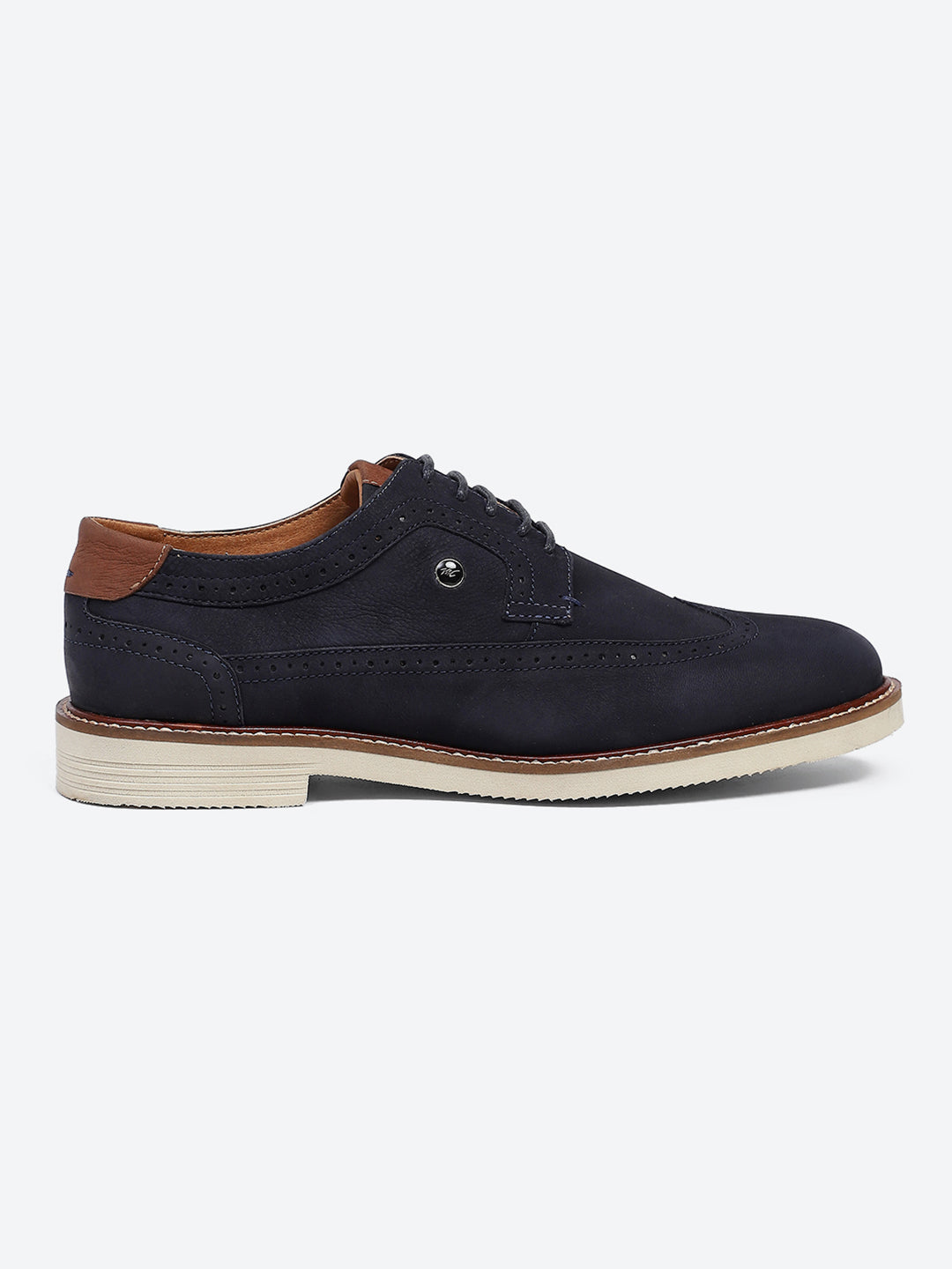 Men Navy Blue Lace Up Genuine Leather Casual Brogues