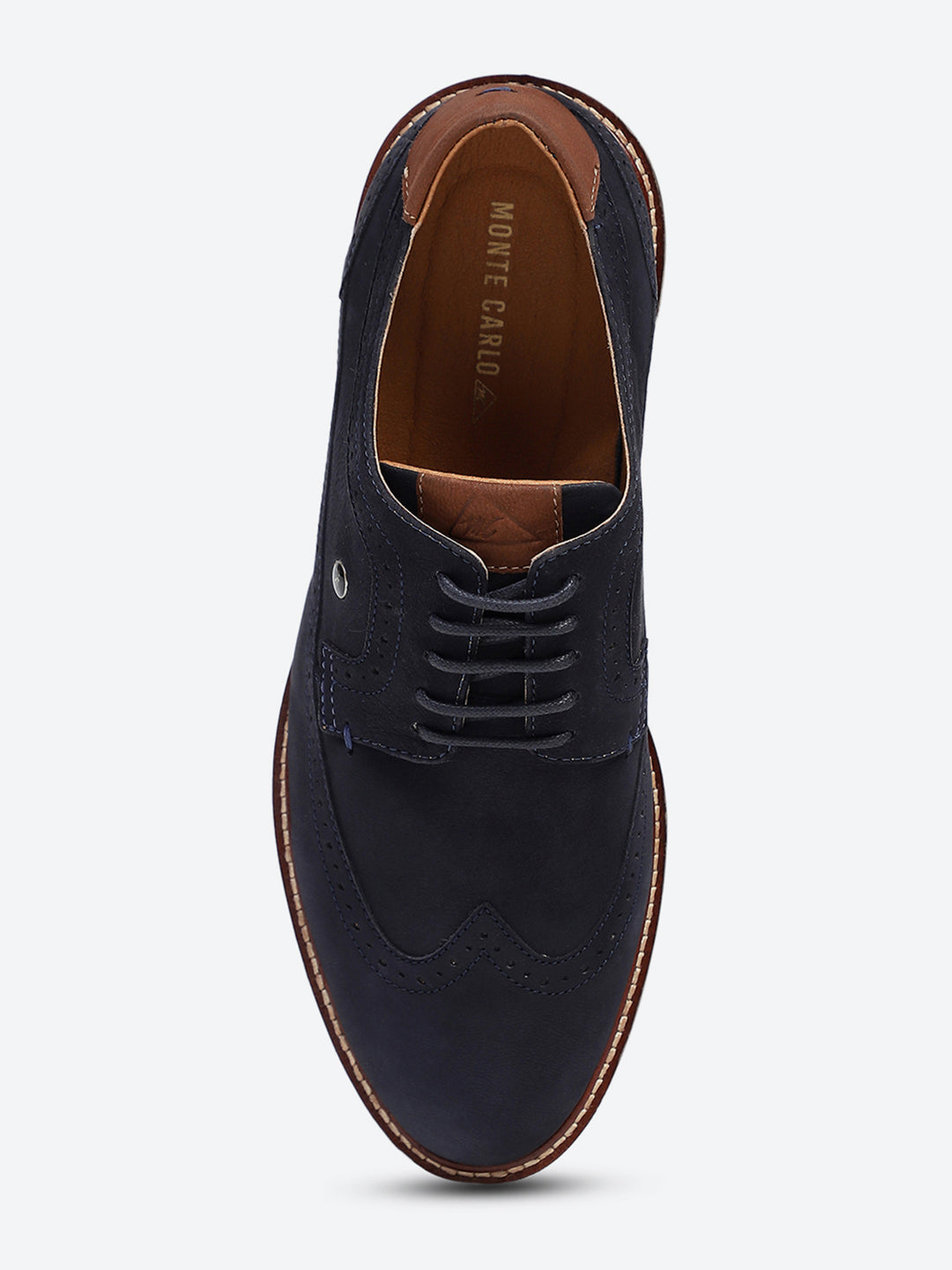 Men Navy Blue Lace Up Genuine Leather Casual Brogues