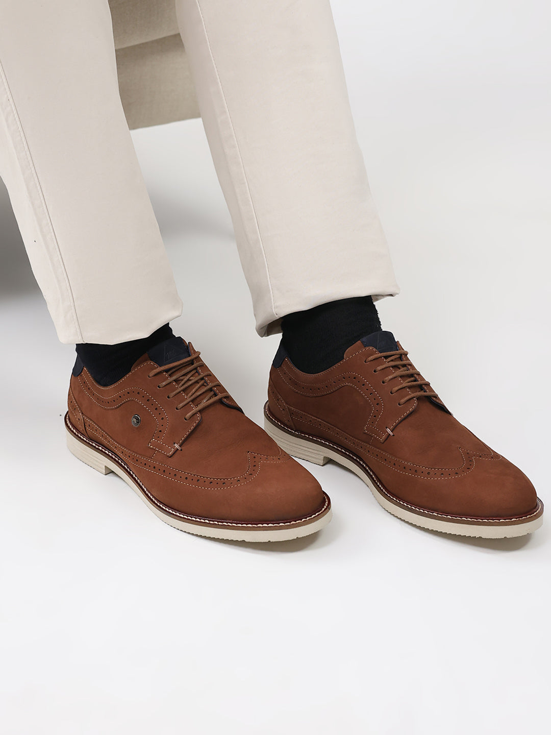 Men Brown Lace Up Genuine Leather Casual Brogues