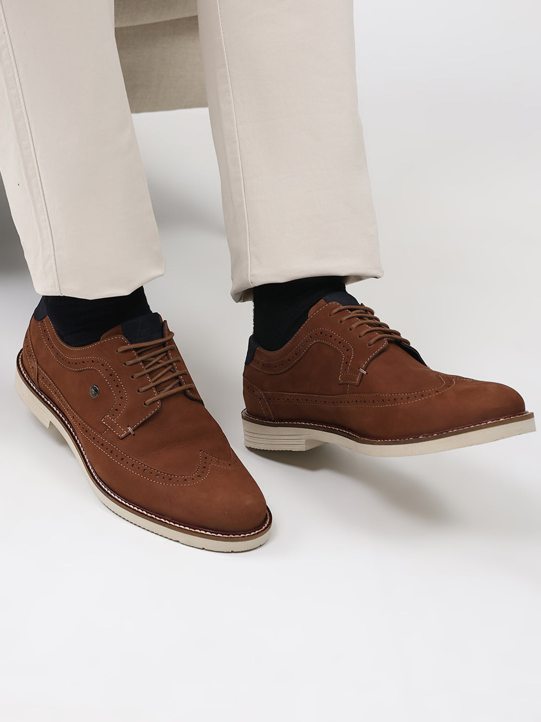 Men Brown Lace Up Genuine Leather Casual Brogues