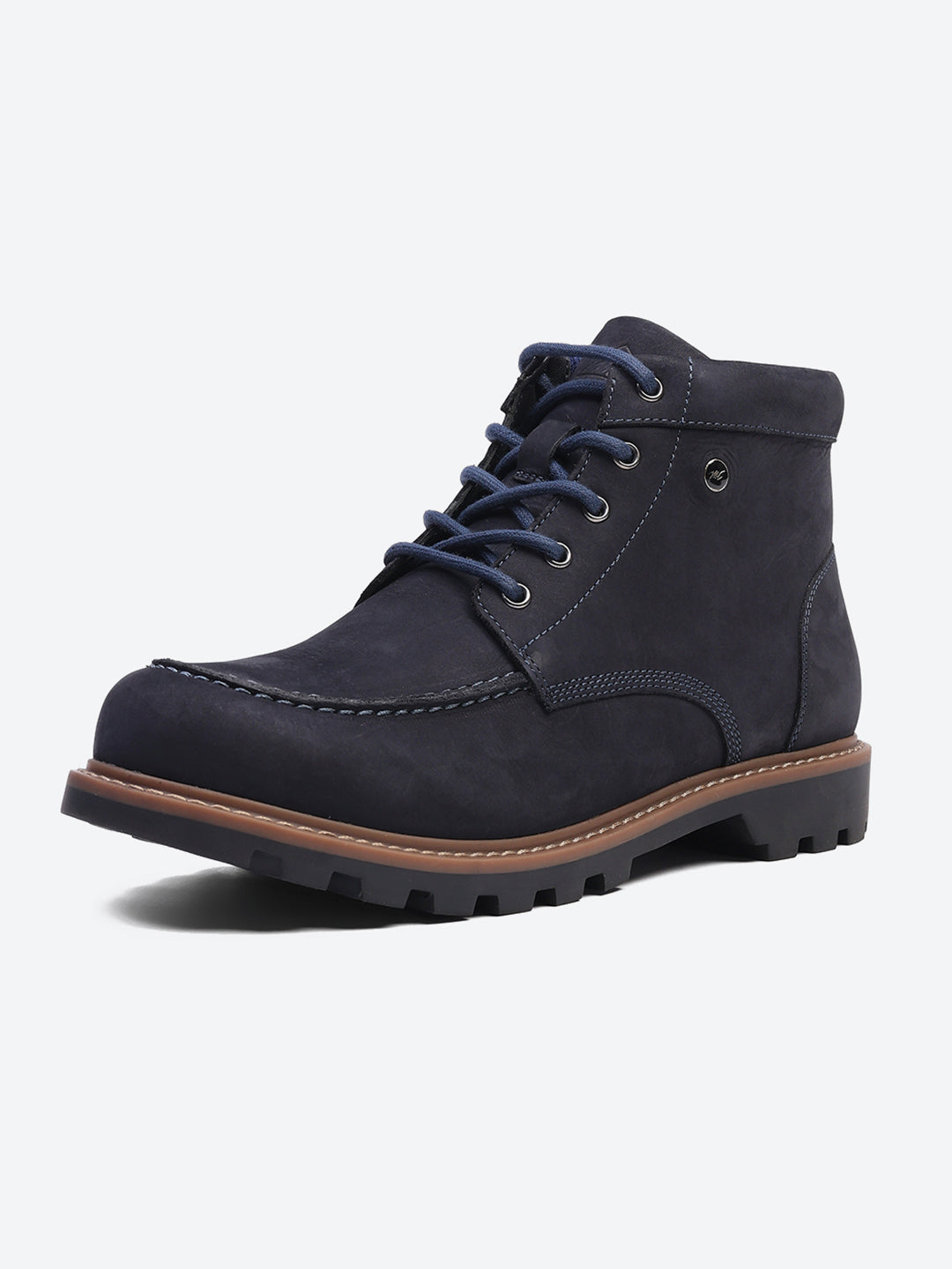 Men Navy Blue Genuine Leather Lace Up Boots