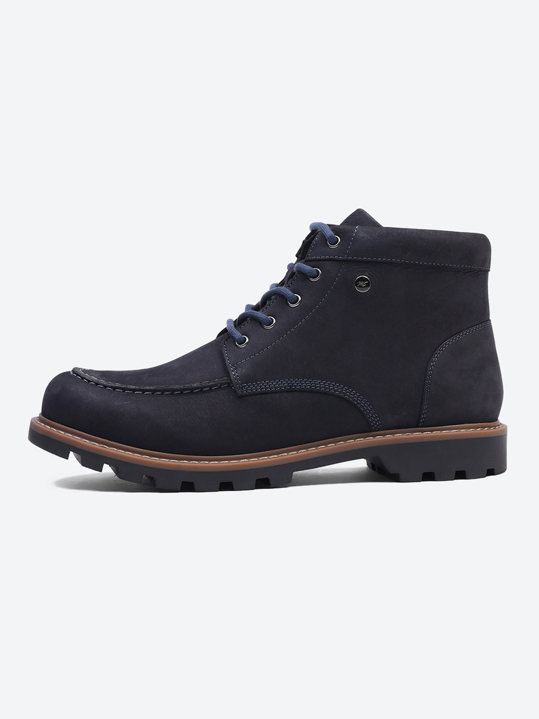 Men Navy Blue Genuine Leather Lace Up Boots