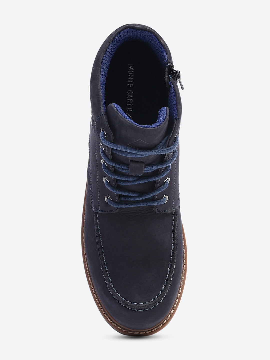 Men Navy Blue Genuine Leather Lace Up Boots