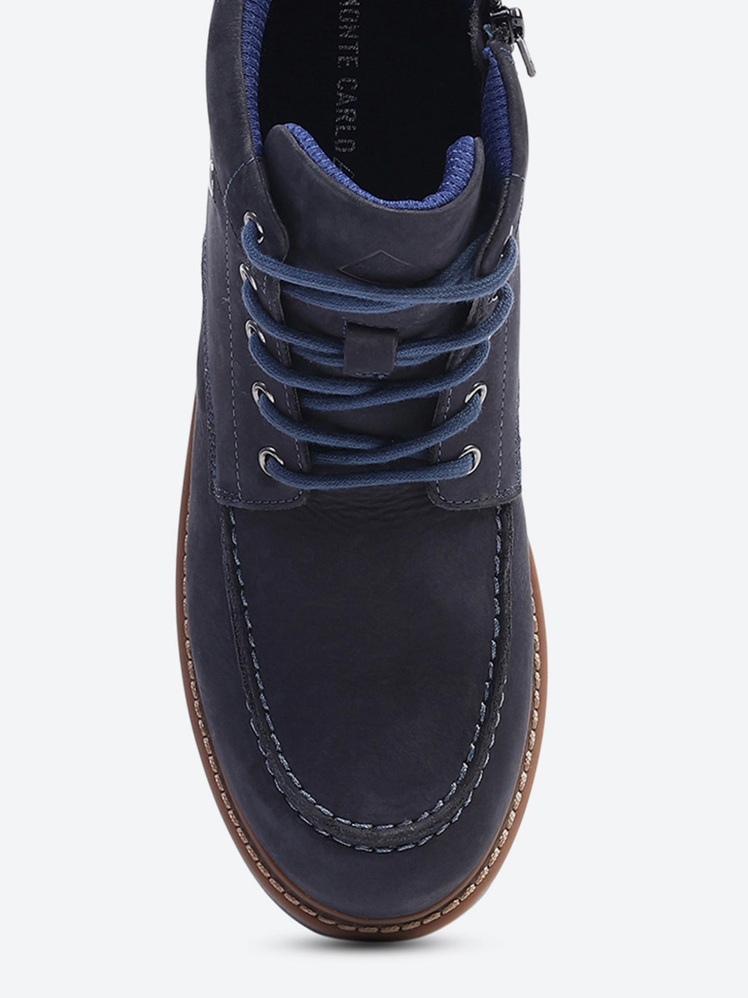 Men Navy Blue Genuine Leather Lace Up Boots