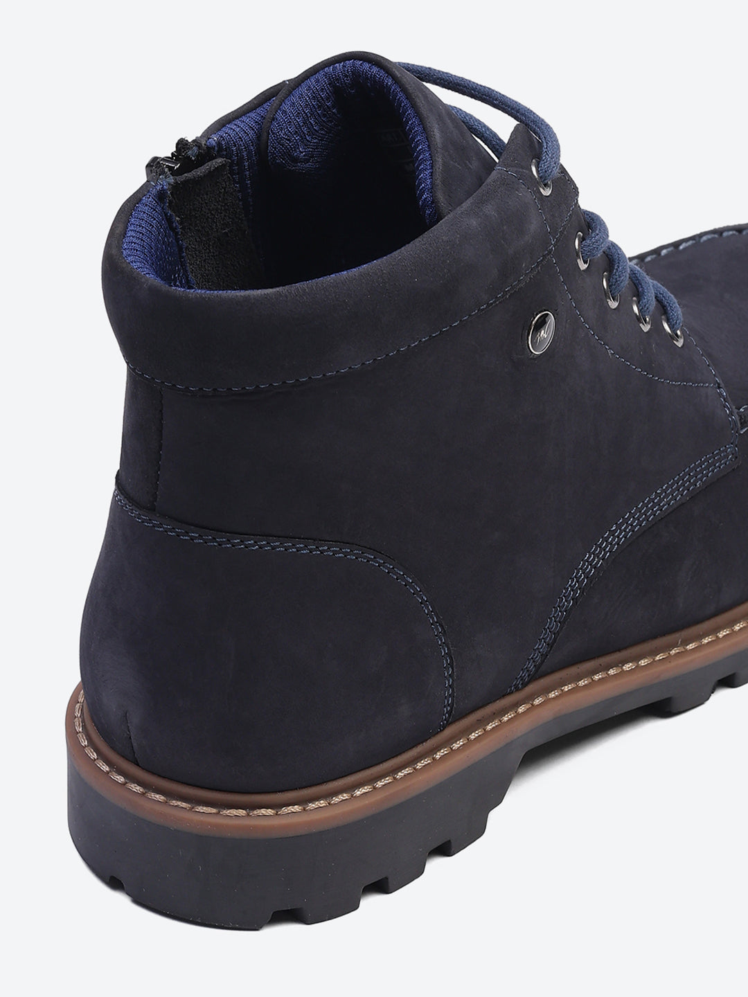 Men Navy Blue Genuine Leather Lace Up Boots