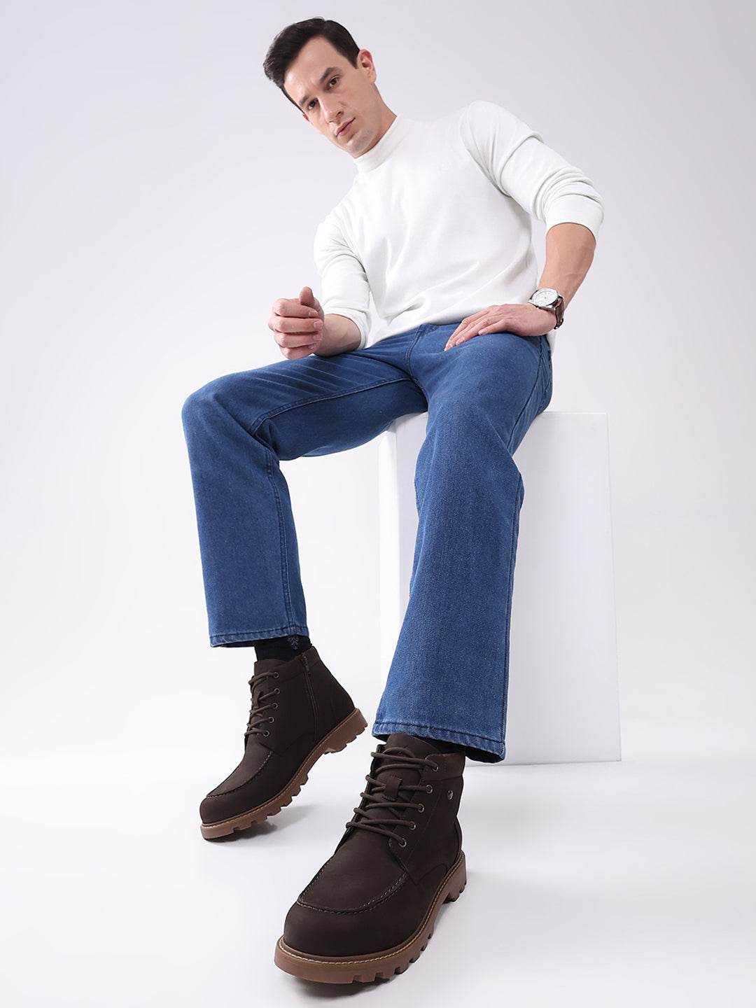 Men Brown Genuine Leather Lace Up Boots