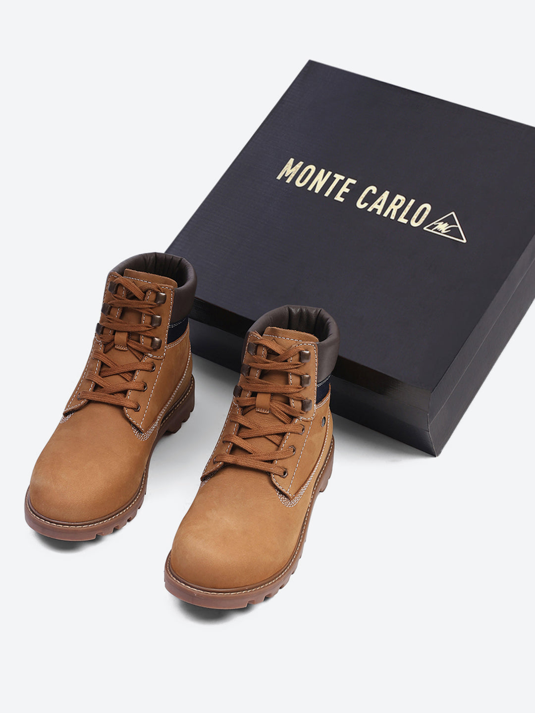 Men Tan Genuine Leather Lace Up Boots