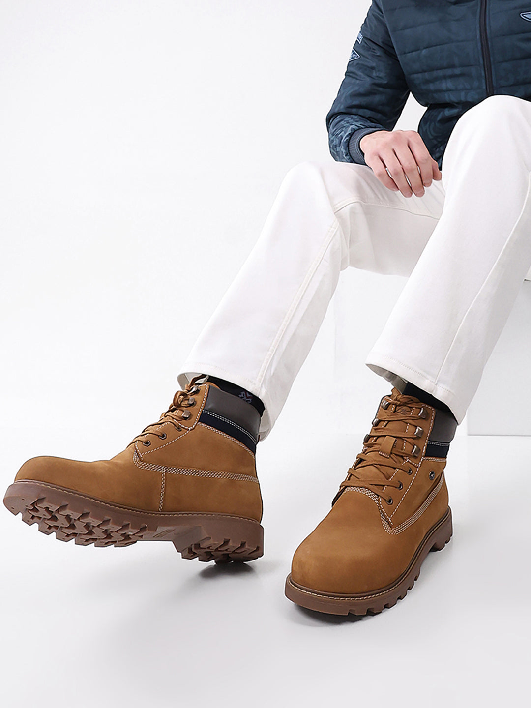 Men Tan Genuine Leather Lace Up Boots