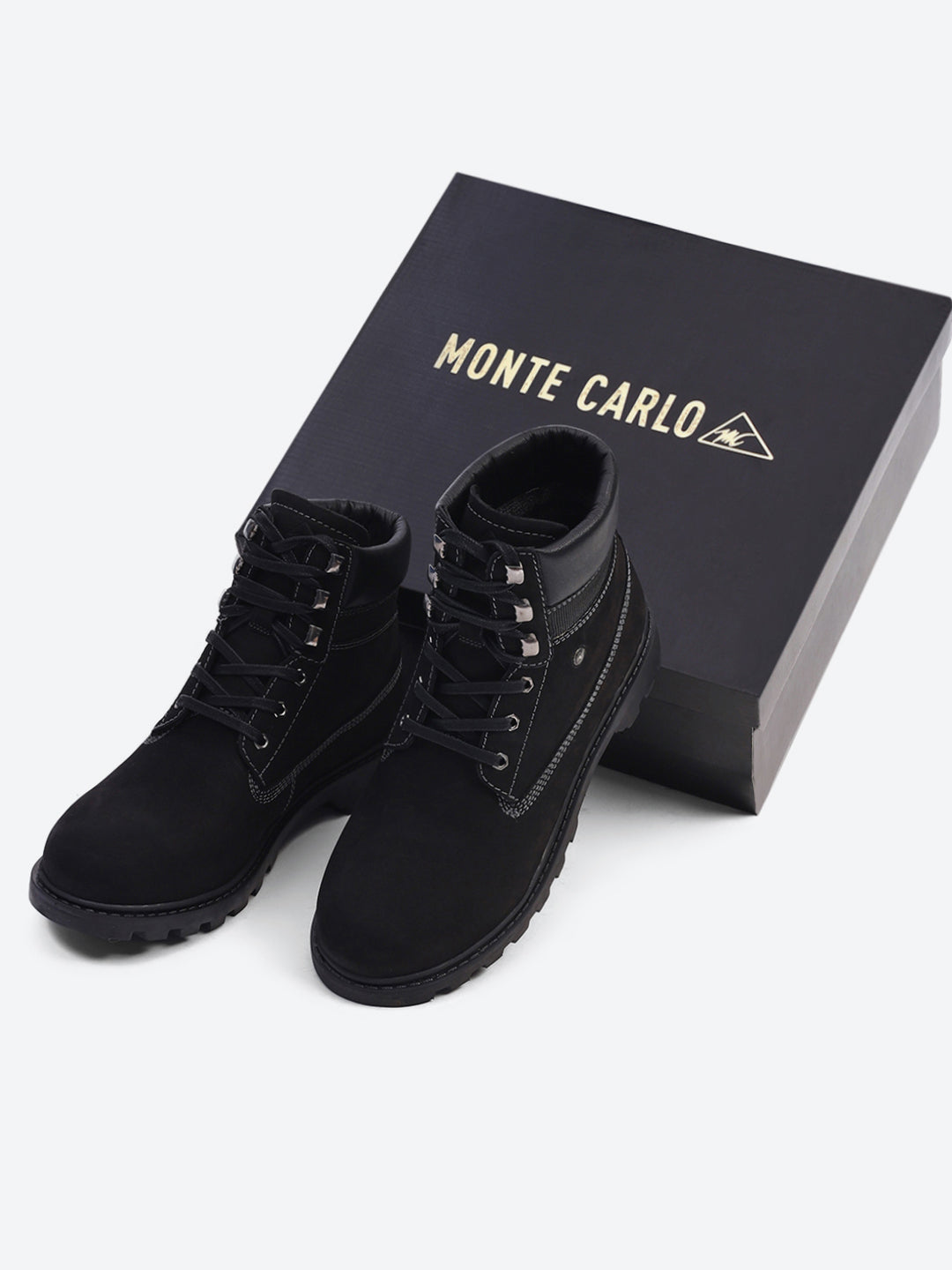 Men Black Genuine Leather Lace Up Boots