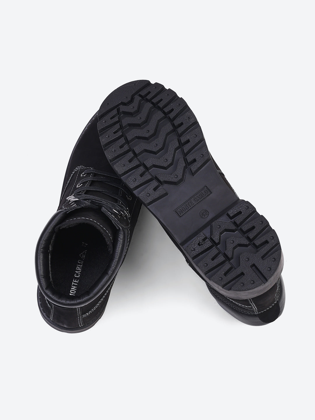 Men Black Genuine Leather Lace Up Boots