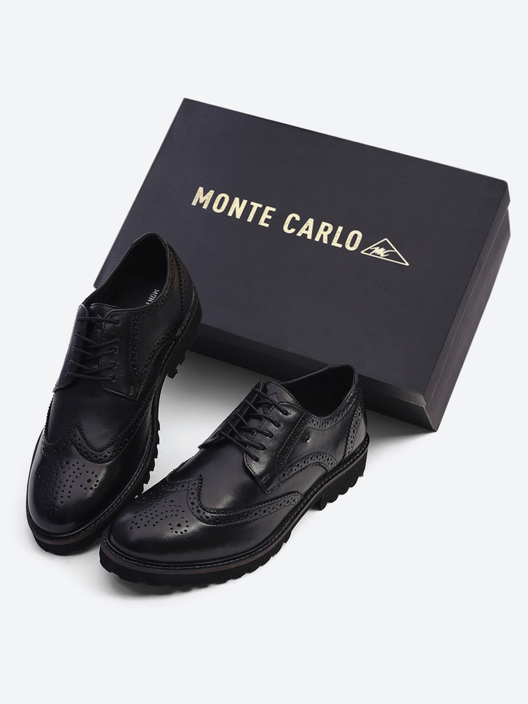 Men Black Lace Up Genuine Leather Formal Brogues
