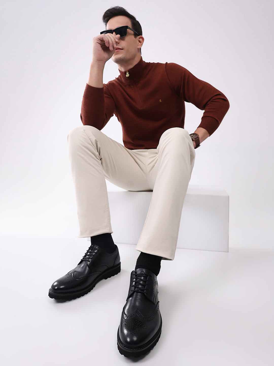 Men Black Lace Up Genuine Leather Formal Brogues