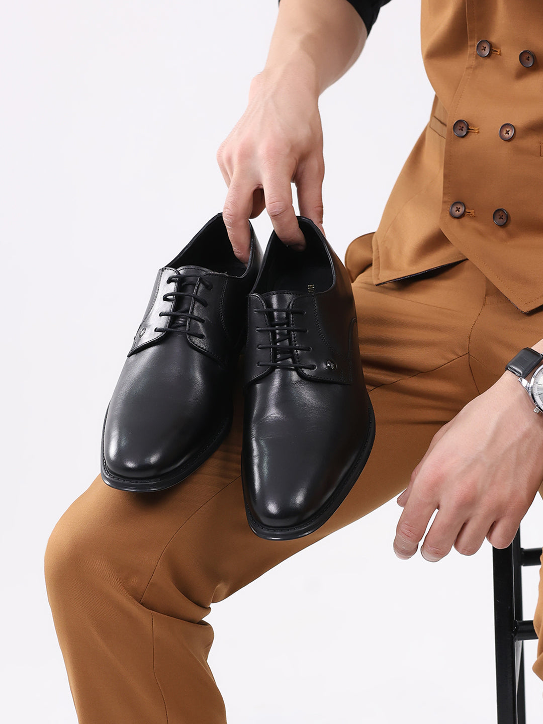 Men Black Lace Up Genuine Leather Formal Derby