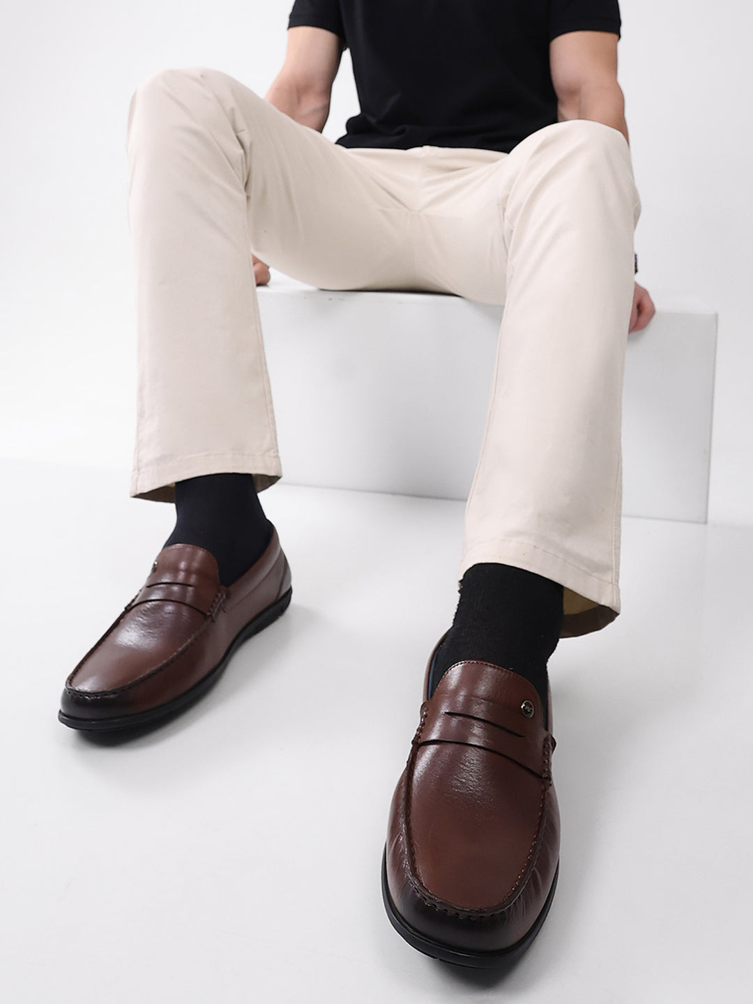 Men Brown Slip on Genuine Leather Loafers