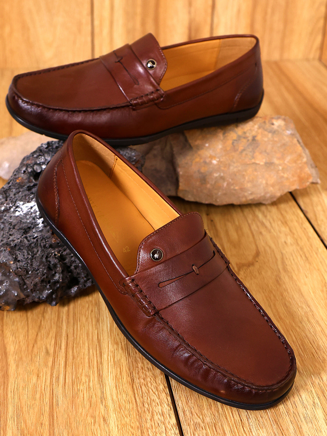 Men Brown Slip on Genuine Leather Loafers