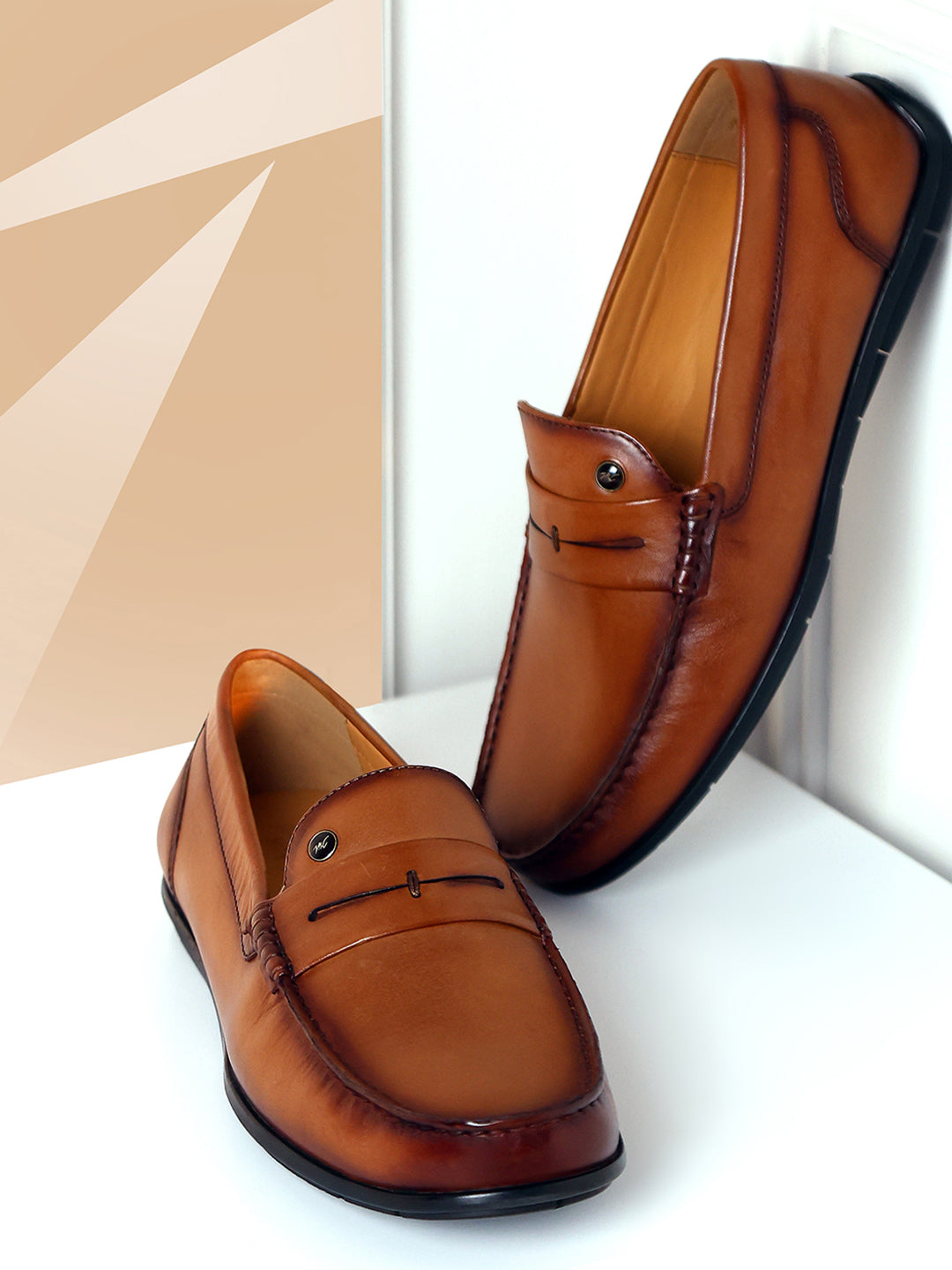 Men Tan Slip on Genuine Leather Loafers