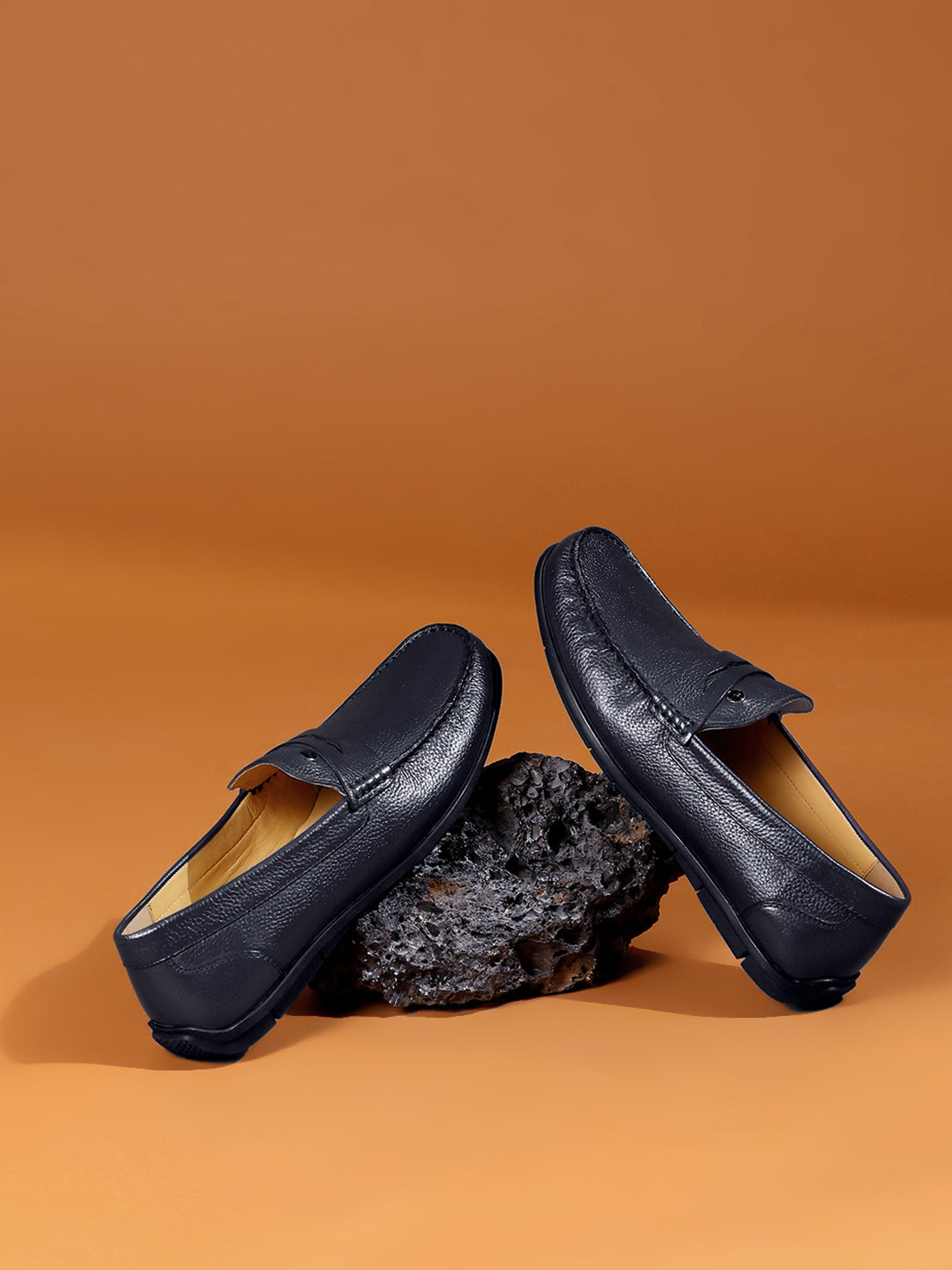 Men Navy Blue Slip on Genuine Leather Loafers